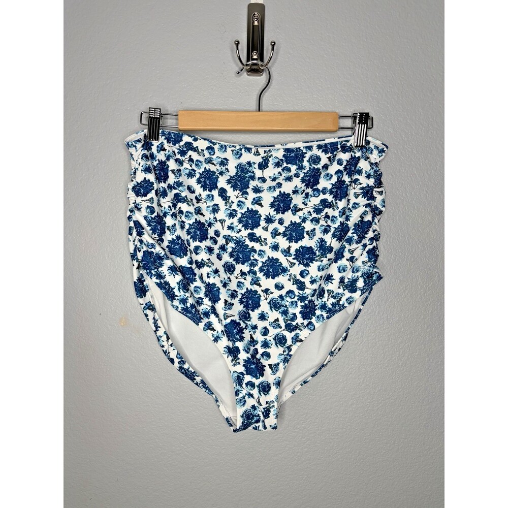 Albion Bikini Bottom Womens XL Santorini High Waisted Floral Ruched Lined EUC